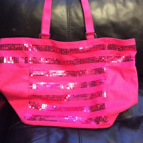 NWOT hot pink sequinned Victoria’s Secret tote - Picture 5 of 8
